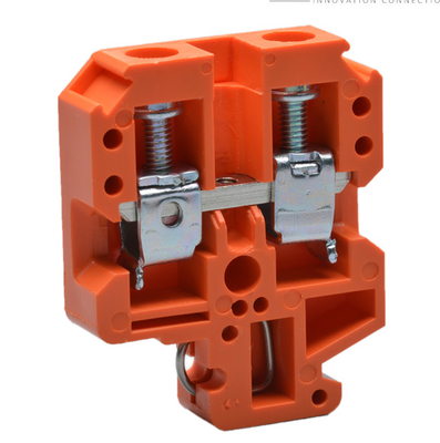 Wire terminal din rail screw type looking orange using NS32/16 din rail supplier
